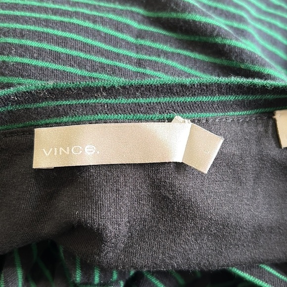 VINCE Classic Stripe Side Tie Dress Green Blue A Line Short Sleeve Sz L - Picture 11 of 12